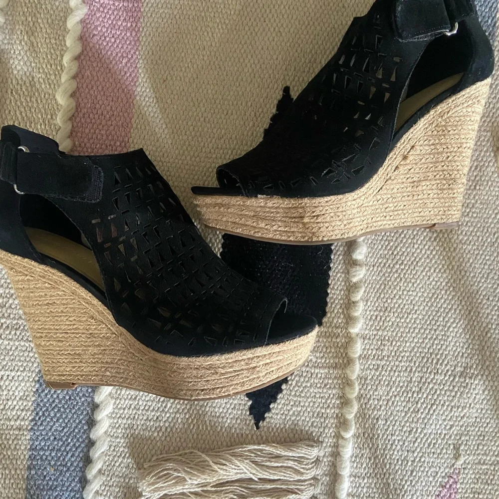 Marc Fisher Black Suede Espadrille Wedge Sandals